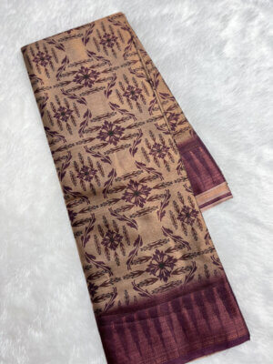 Semi Tussar Soft Silk saree - Beaver color - Image 2