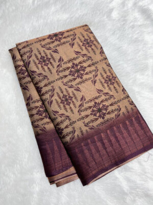 Semi Tussar Soft Silk saree - Beaver color - Image 3