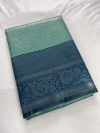 Silver Silk saree - Turquoise Green