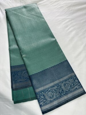 Silver Silk saree - Turquoise Green - Image 4