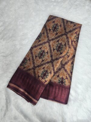 Semi Tussar Soft Silk saree - Beaver color - Image 2