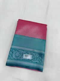 Silver Silk saree - Rani Pink