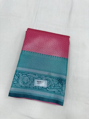 Silver Silk saree - Rani Pink