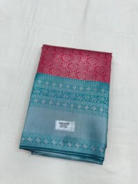Silver Silk saree - Pink with Cyan
