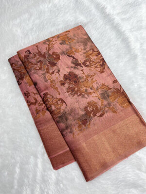 Semi Tussar Soft Silk saree - Dusty Pink - Image 2
