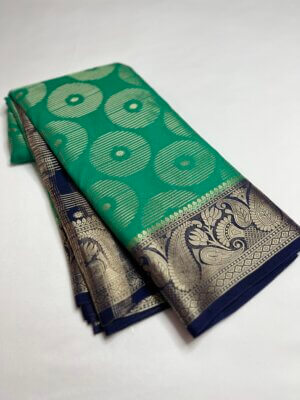 Premium Grape Georgette saree - Teal Green - Image 2