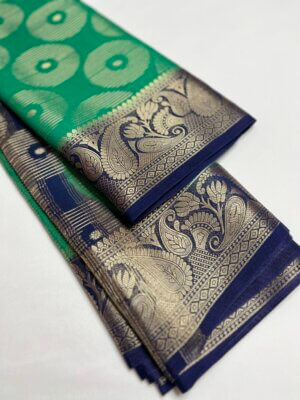 Premium Grape Georgette saree - Teal Green - Image 3