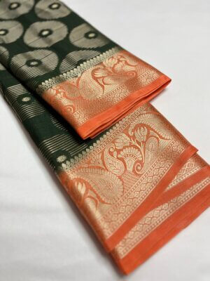 Premium Grape Georgette saree - Rangoon Green - Image 3