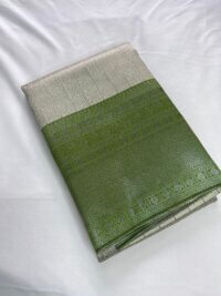 Silver Silk saree - Silver with Green