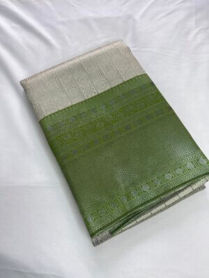 Silver Silk saree - Silver with Green