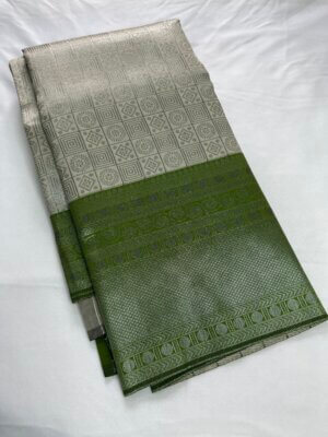 Silver Silk saree - Silver with Green - Image 3
