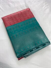 Silver Silk saree - Pink with Cyan
