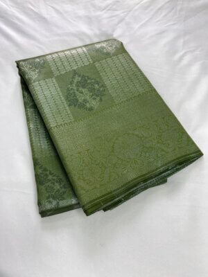 Silver Silk saree - Gram Green Color - Image 2