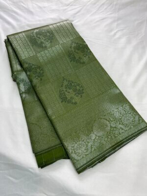 Silver Silk saree - Gram Green Color - Image 3
