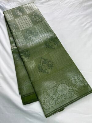 Silver Silk saree - Gram Green Color - Image 4