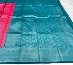 Silver Silk saree - Rani Pink - Image 5