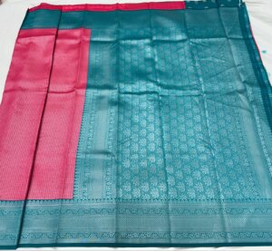 Silver Silk saree - Rani Pink - Image 3