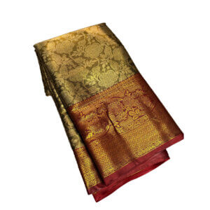 Bridal Tissue Semi Silk saree - Green Shade 1 - Image 3