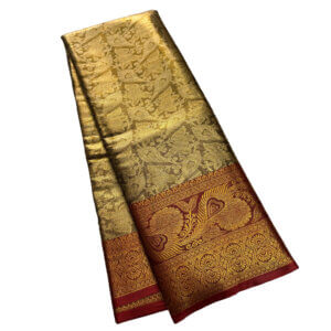 Bridal Tissue Semi Silk saree - Green Shade 4 - Image 4